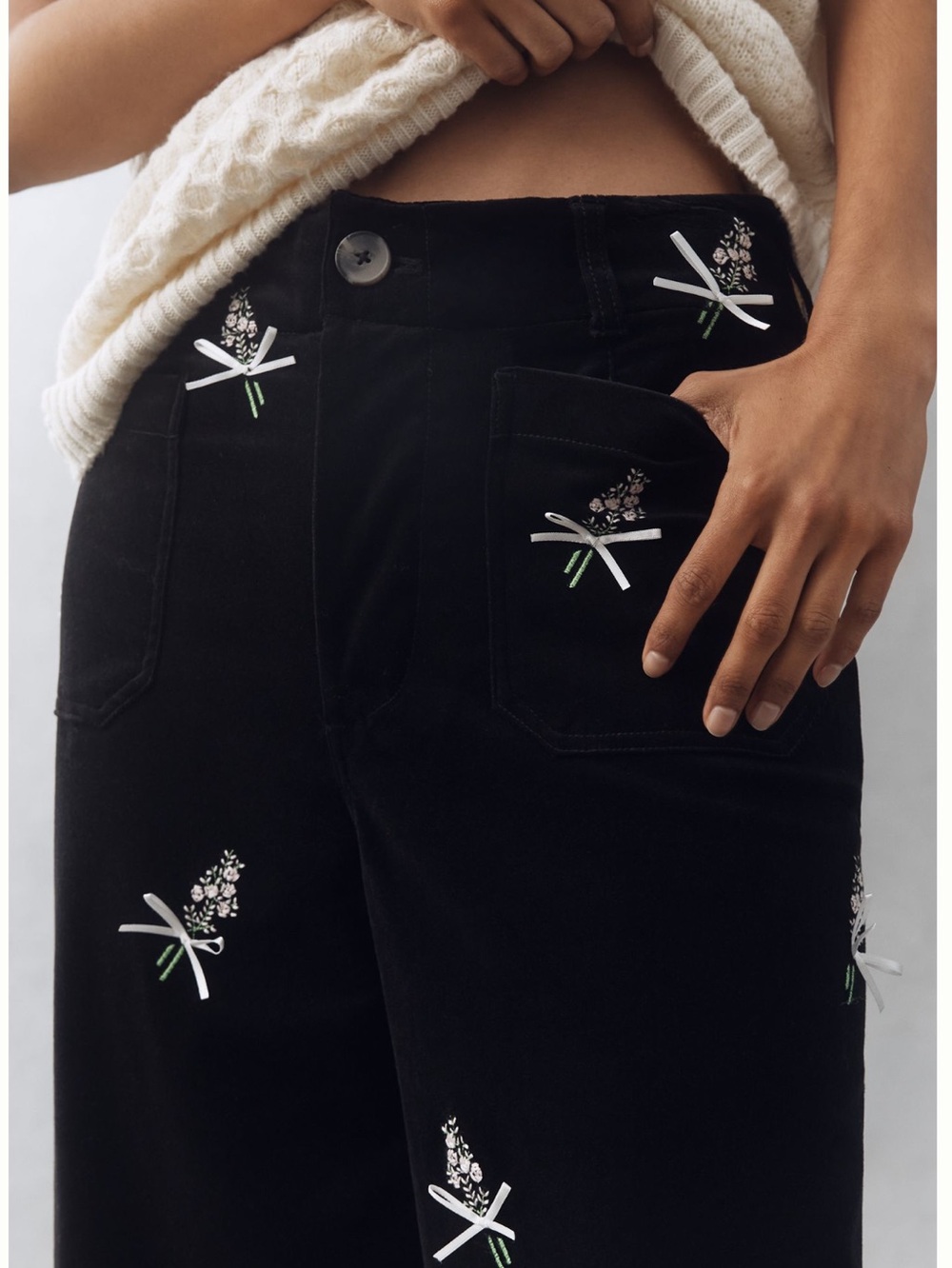 Anthropologie Colette Pants Maeve Cropped Wide
Leg Velvet Embroidered New Black - Picture 4 of 15